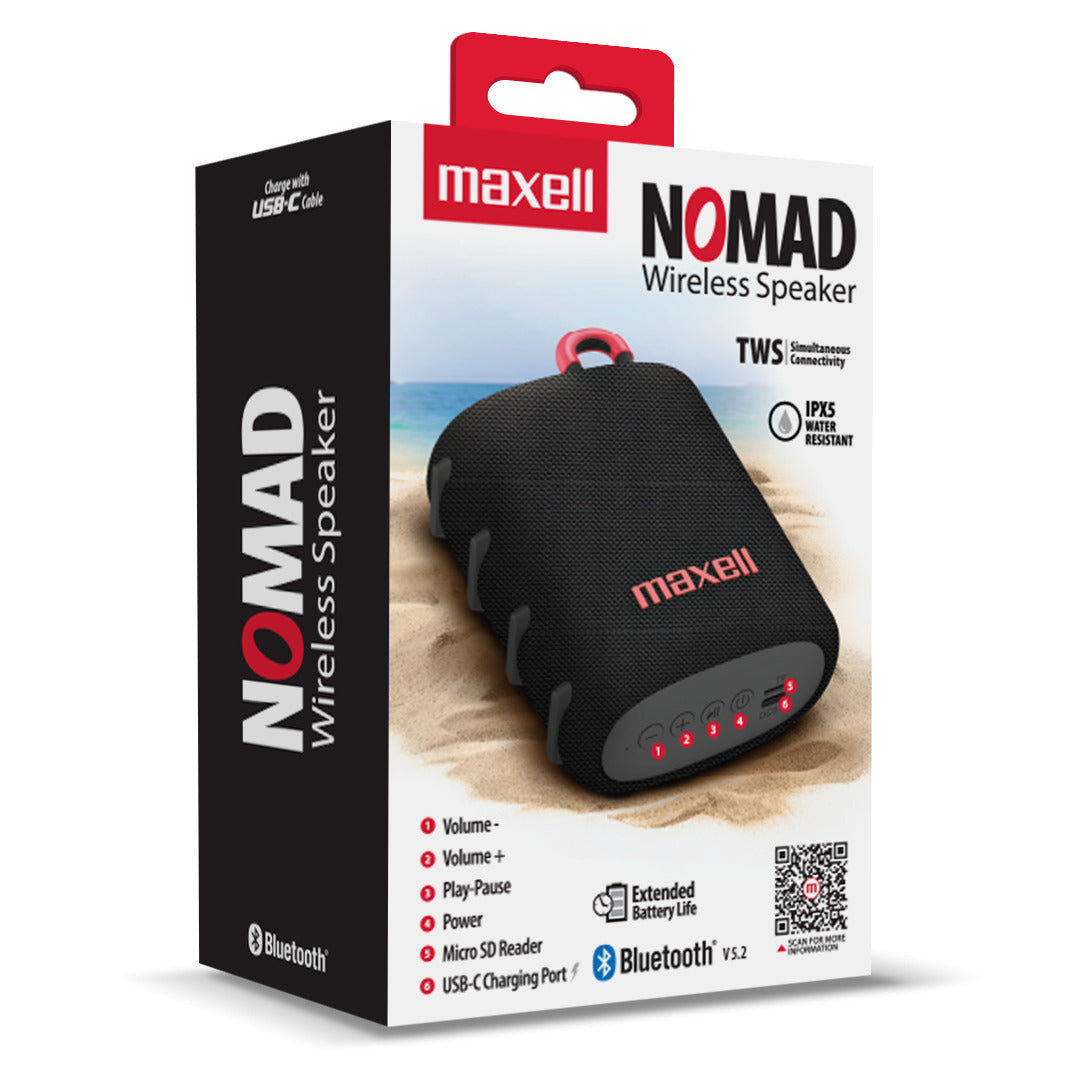 Parlante Bluetooth Portátil Maxell Nomad Tws 15 Hr Ipx5 Negro