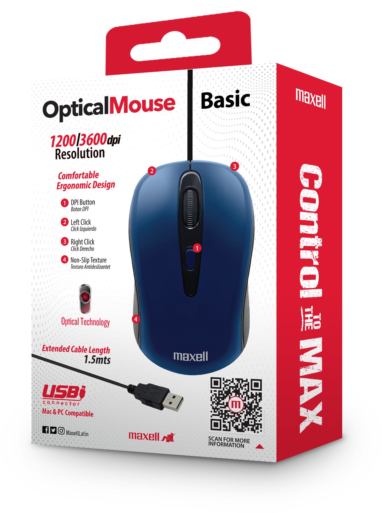Mouse Óptico Maxell Usb MOWR-101 1200DPI Azul