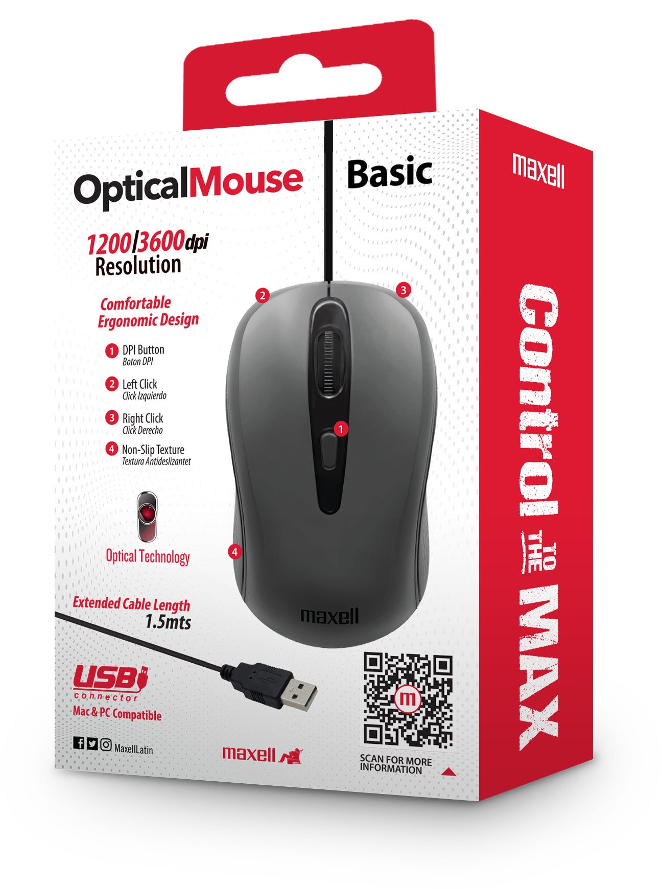 Mouse Óptico Maxell Usb MOWR-101 1200DPI Gris