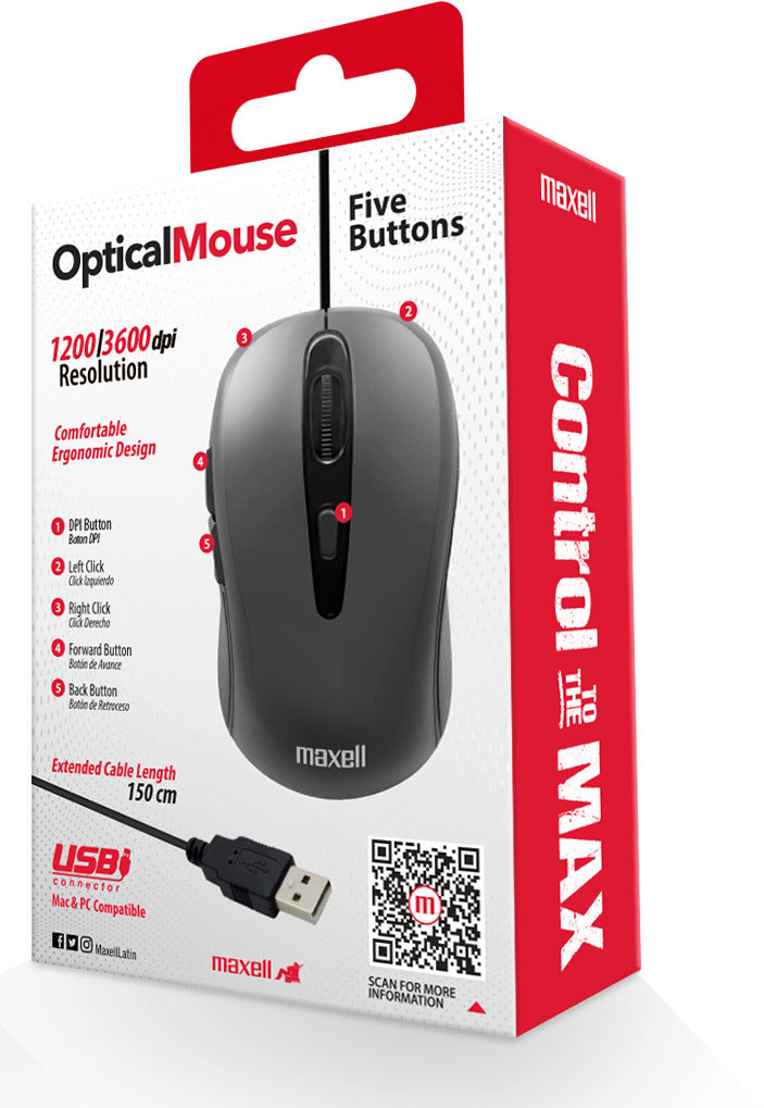 Mouse Óptico Maxell 5 Botones MOWR-105 Gris