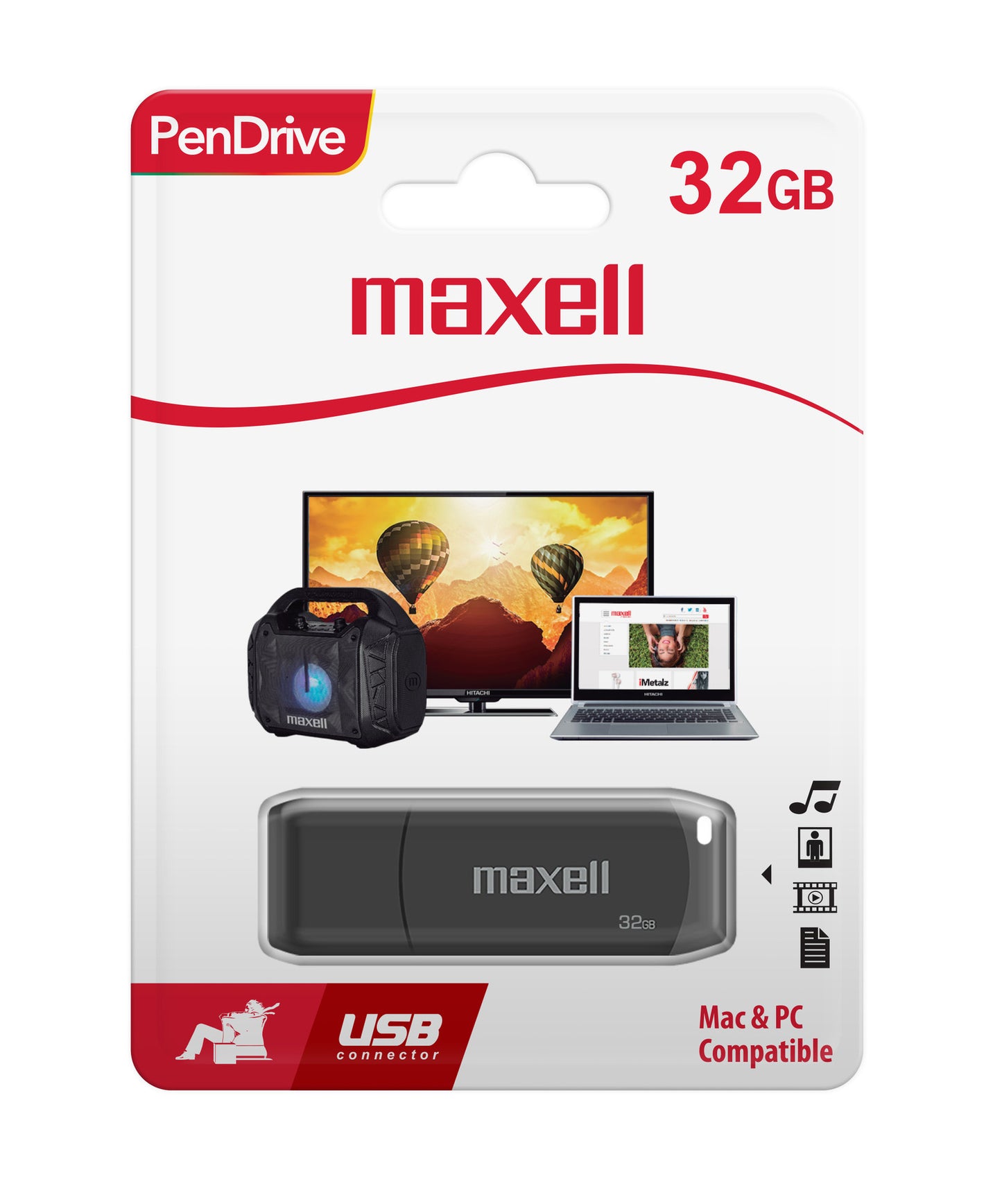 Pendrive Maxell USBPD 32GB 2.0 Negro