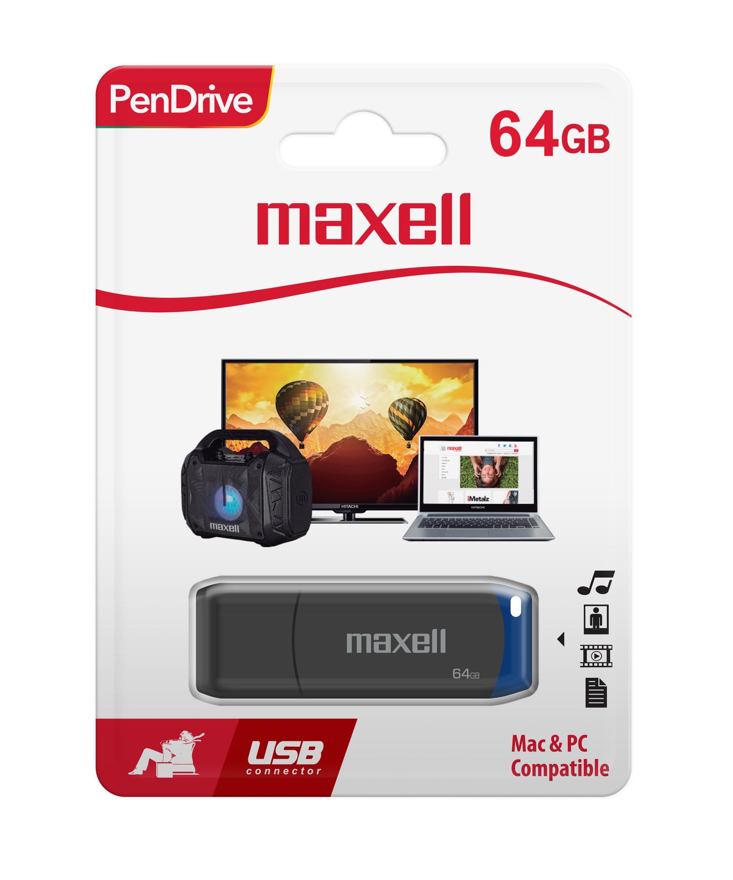 Pendrive Maxell USBPD 64GB 2.0 Azul