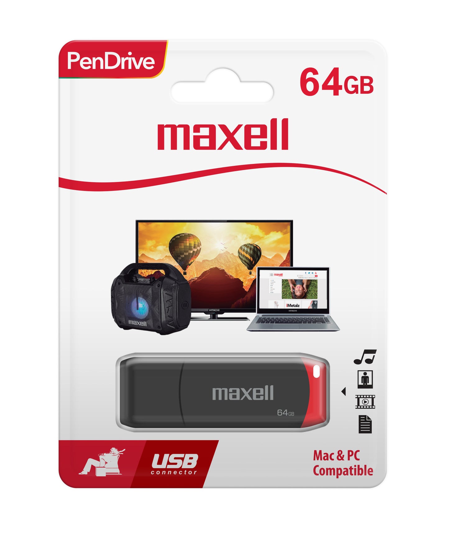Pendrive Maxell USBPD 64GB 2.0 Rojo