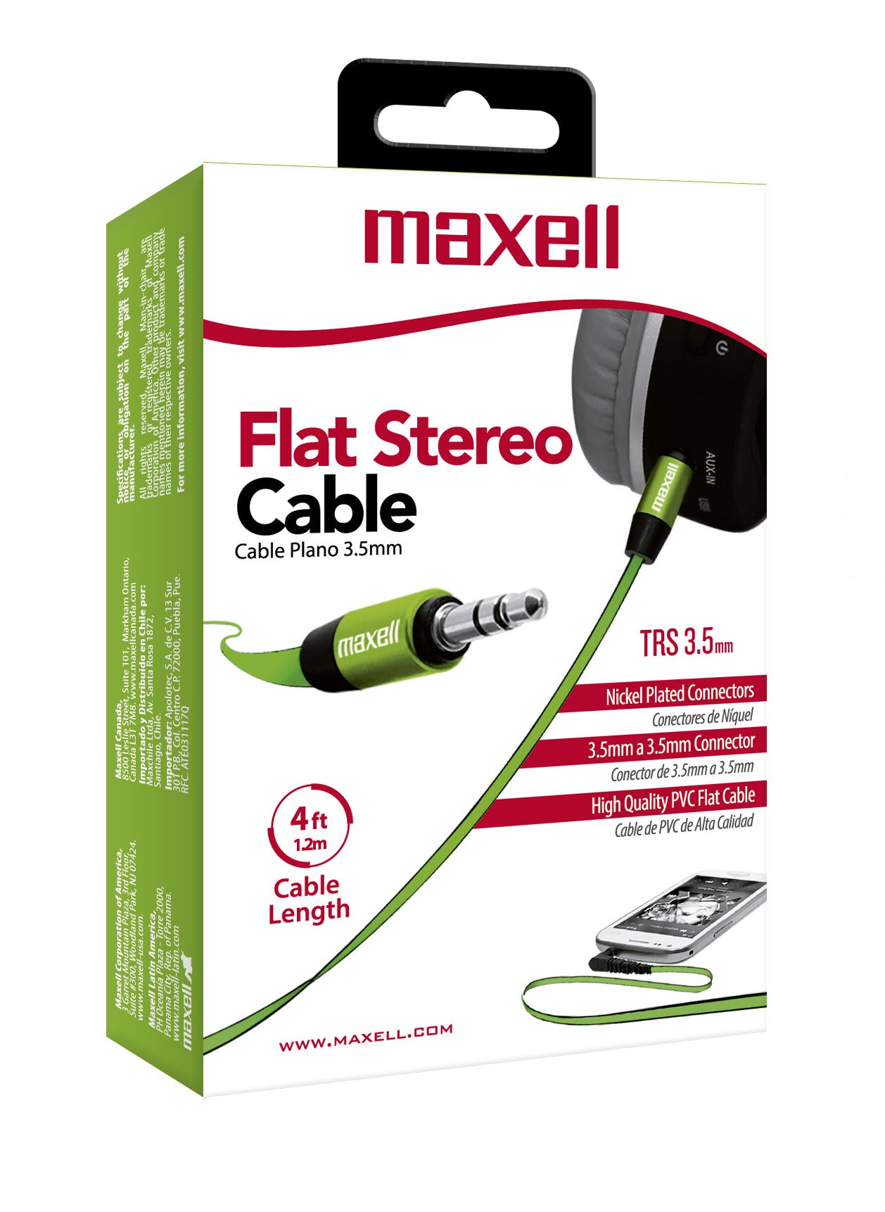 Cable Para Audio Plano Con Conectores De 3.5mm A 3.5mm Verde Maxell