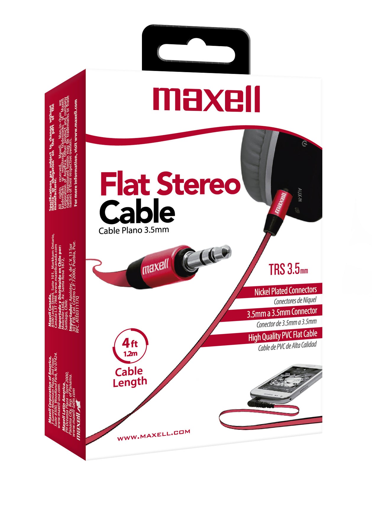 Cable Para Audio Plano Con Conectores De 3.5mm A 3.5mm Rojo Maxell