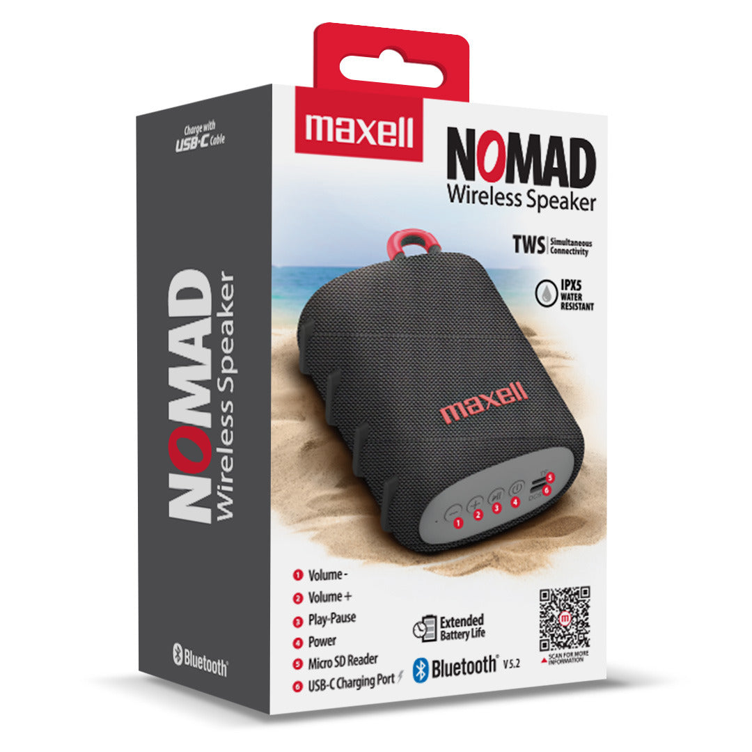 Parlante Bluetooth Portátil Maxell Nomad Tws 15 Hr Ipx5 Gris