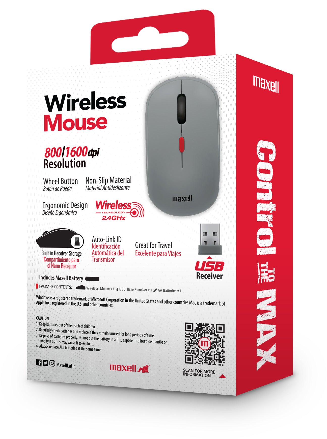 Mouse Inalámbrico Maxell 1600 DPI MOWL-100 Gris
