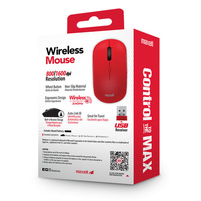 Mouse Inalámbrico Maxell 1600 DPI MOWL-100 Rojo