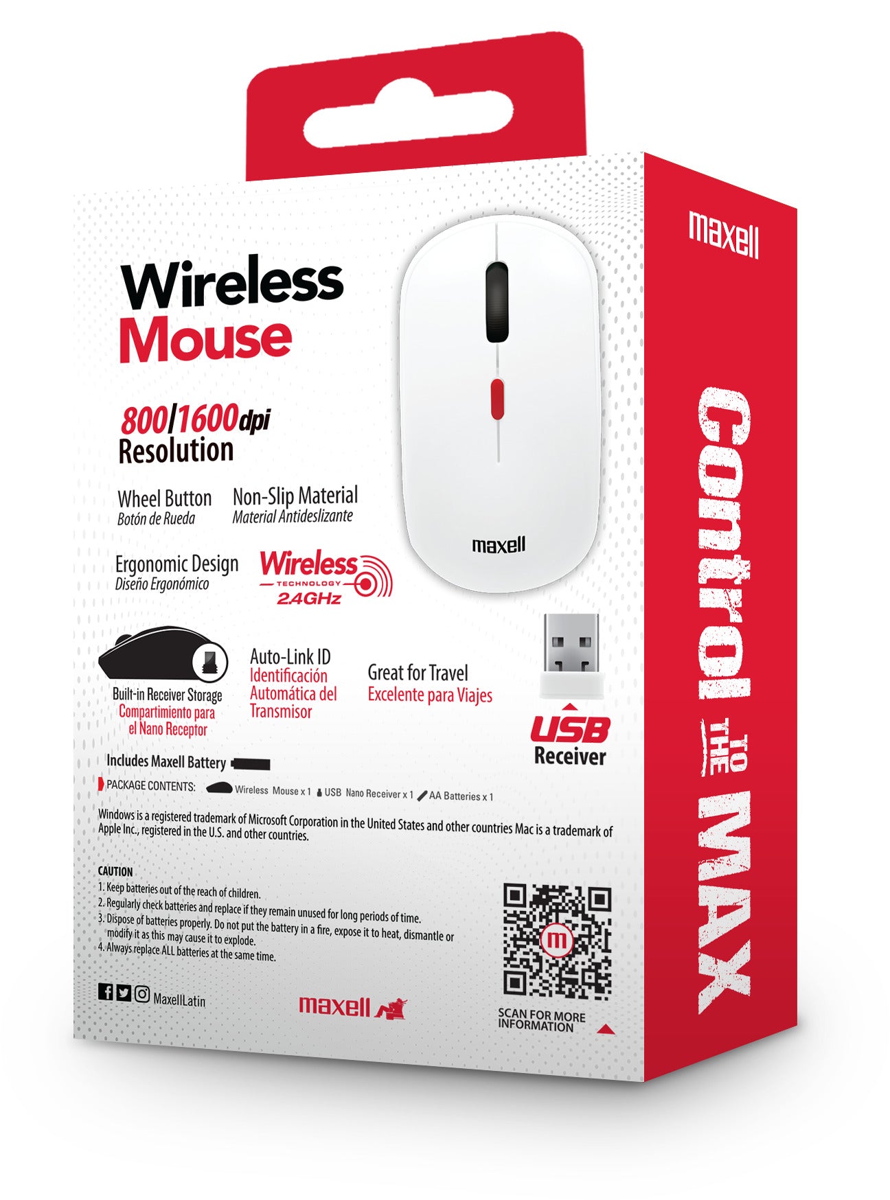 Mouse Inalámbrico Maxell 1600 DPI MOWL-100 Blanco