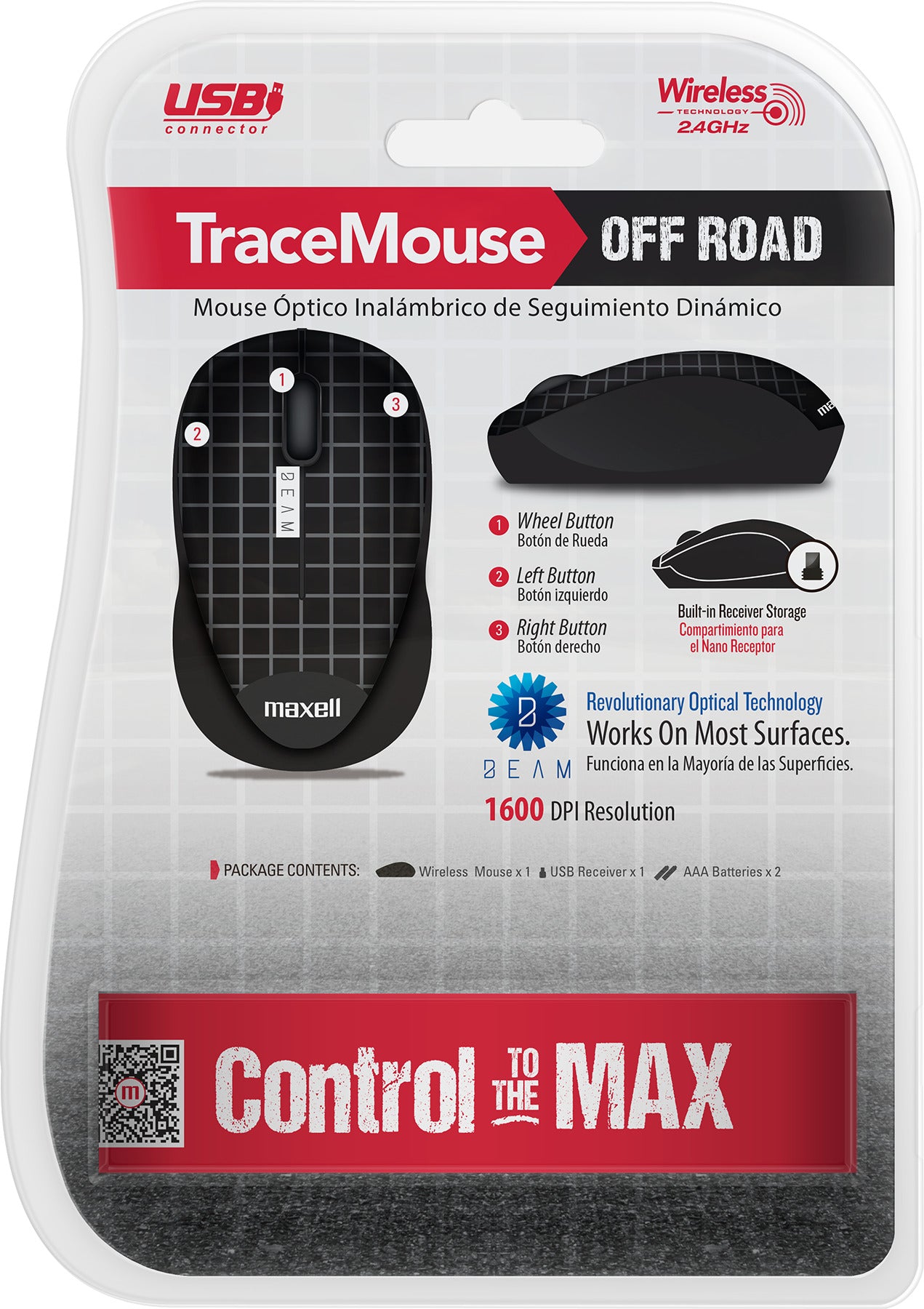 Mouse Óptico Inalámbrico Maxell Trace 1600 Dpi 2.4ghz Negro
