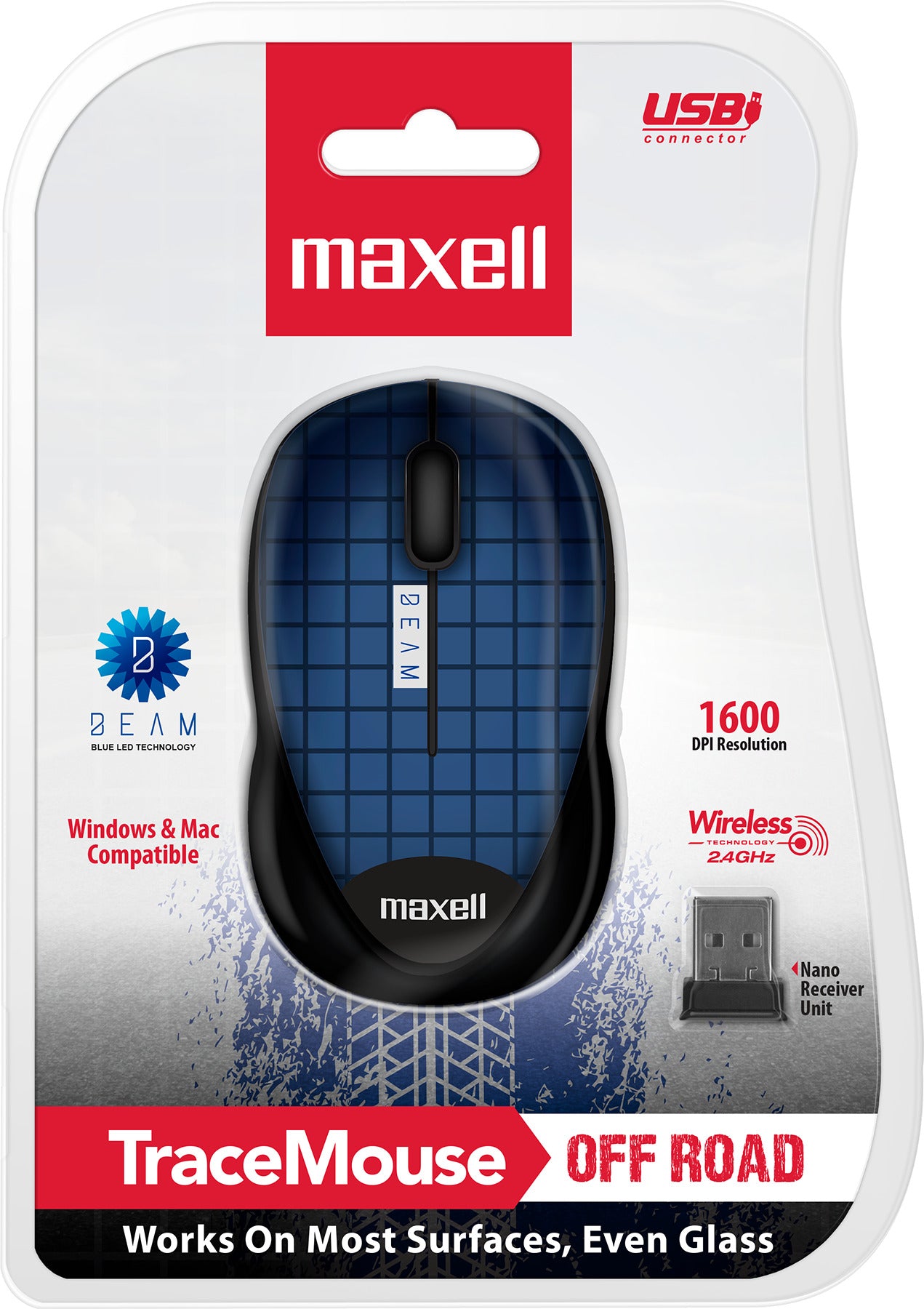 Mouse Óptico Inalámbrico Maxell Trace 1600 Dpi 2.4ghz Azul