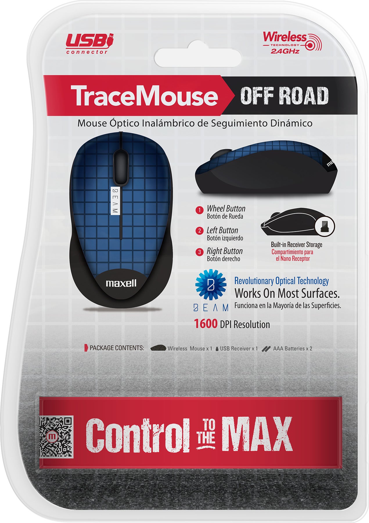 Mouse Óptico Inalámbrico Maxell Trace 1600 Dpi 2.4ghz Azul