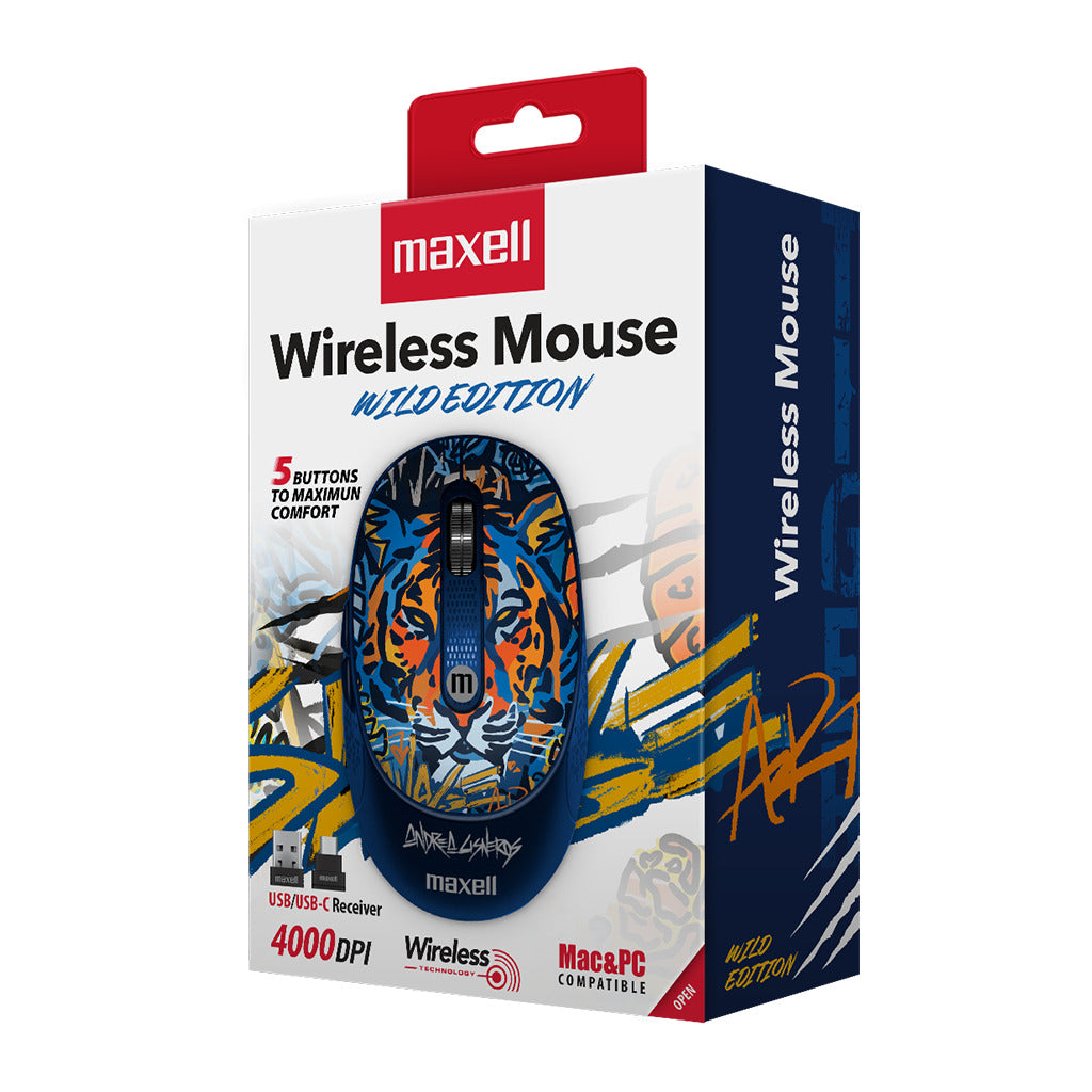 Mouse Inalámbrico Maxell Diseño Wild 4000dpi Usb/usb-c Tigre