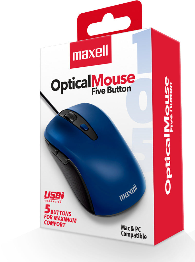 Mouse Óptico Maxell 5 Botones MOWR-105 Azul